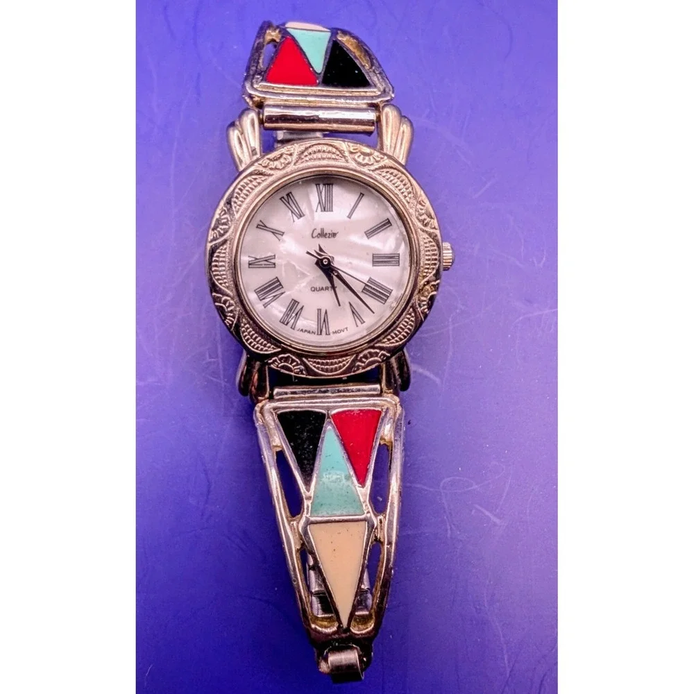 Vintage Collezio Ladies Watch w/Multi Color Enamel Band & MOP Dial - New Battery
